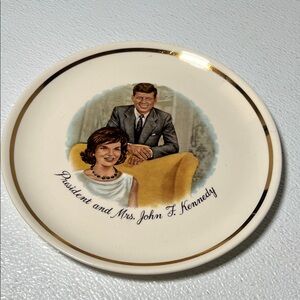 Vintage 1960's President and Mrs Kennedy Ceramic Plate with Gold Painted Rim